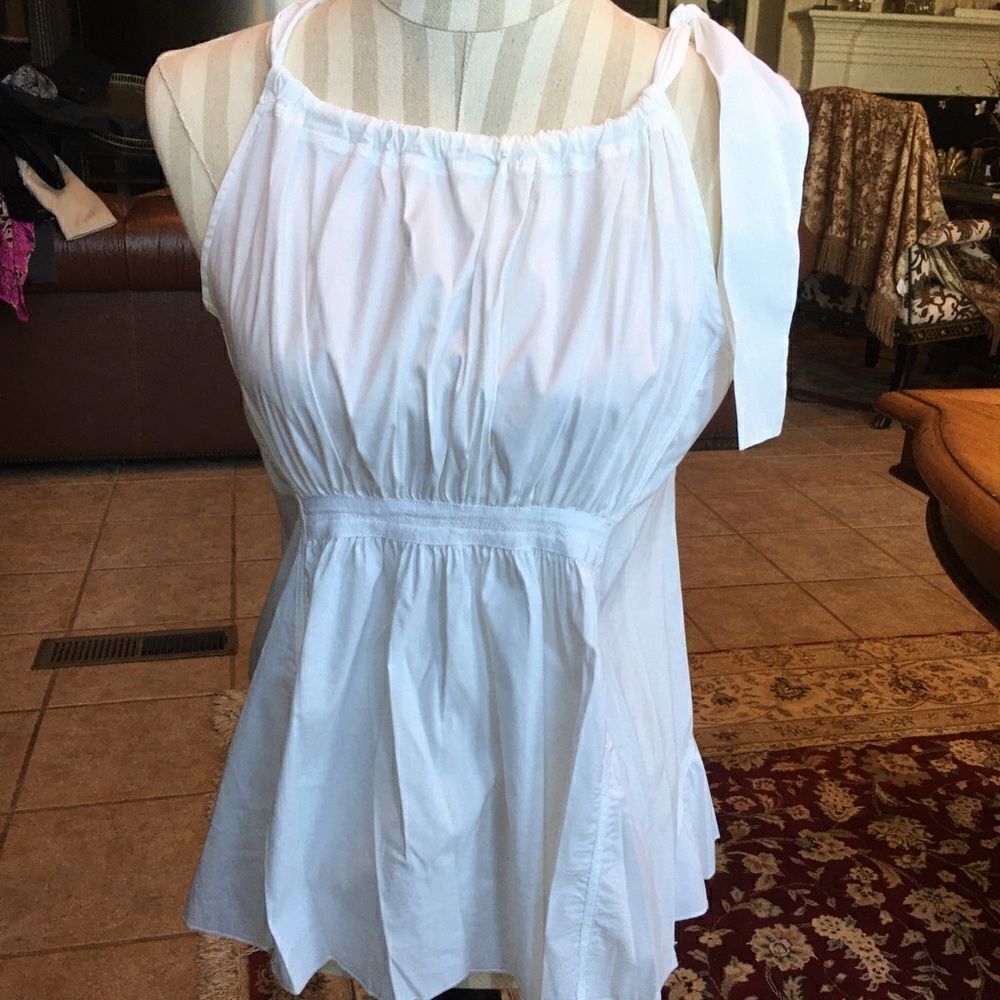 BCBG WHITE One Shoulder Tie Feminine Tank